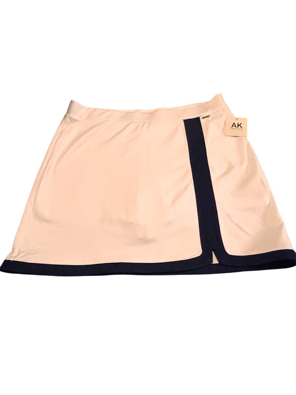 Anne Klein Pale White Mini Skort with Navy-Blue Trim